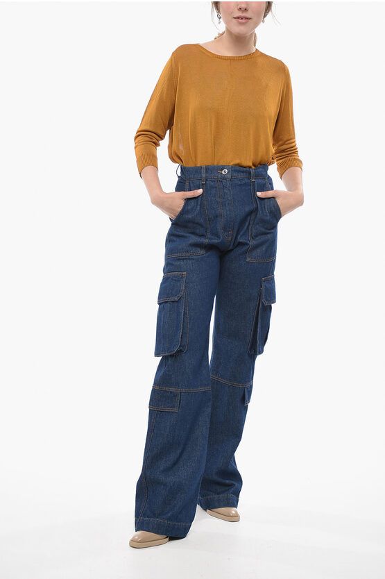 MSGM og1mm0724 Dark Wash Cargo Denims in Blue Size 27" / US 4 / IT 40 - 4 Thumbnail