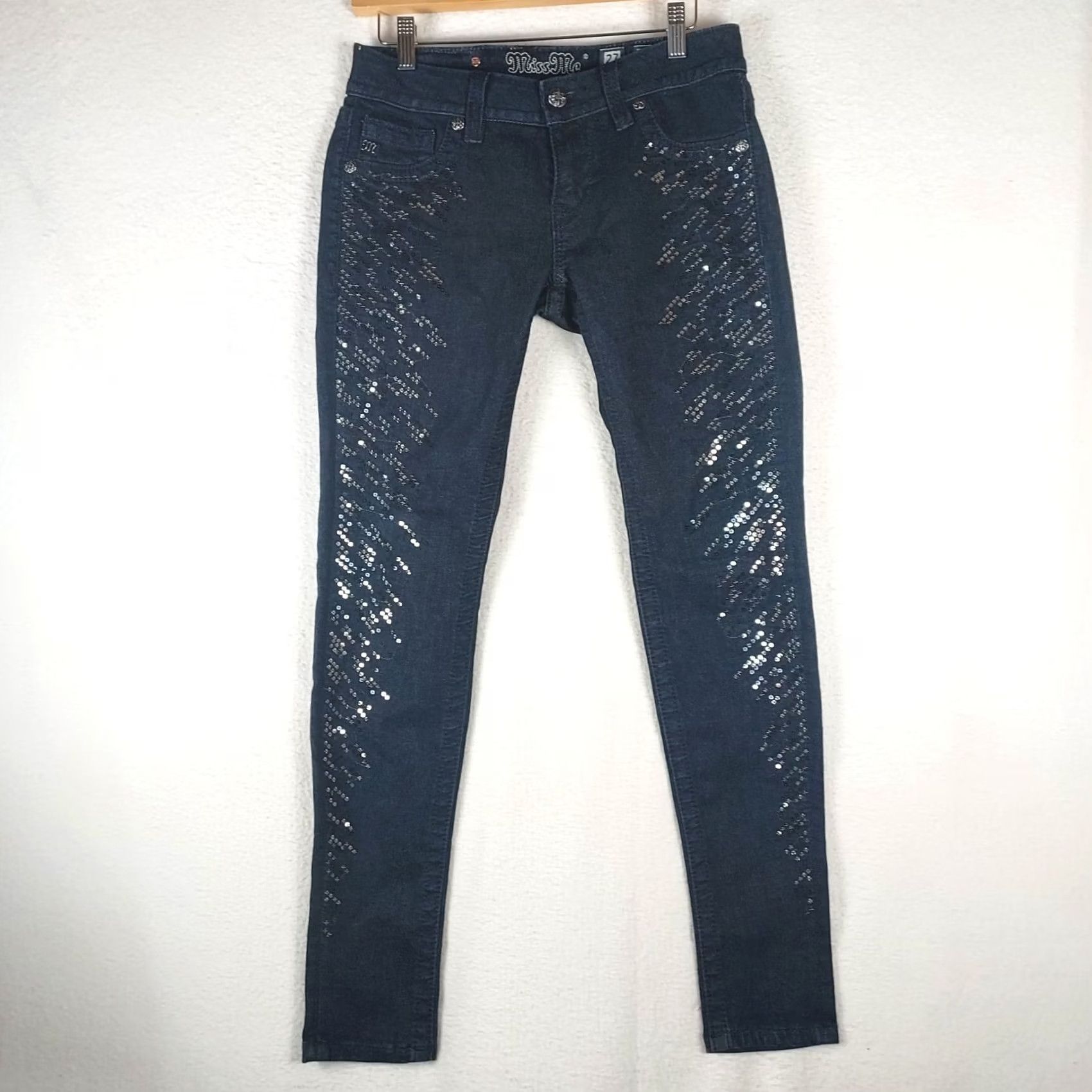 Miss Me Miss Me Jeans JP7220G Women 27x30 Dark Wash Sequin Embellished Super Skinny Denim 5-Pocket Zip Regular Women Jeans Size 27" / US 4 / IT 40 - 3 Thumbnail