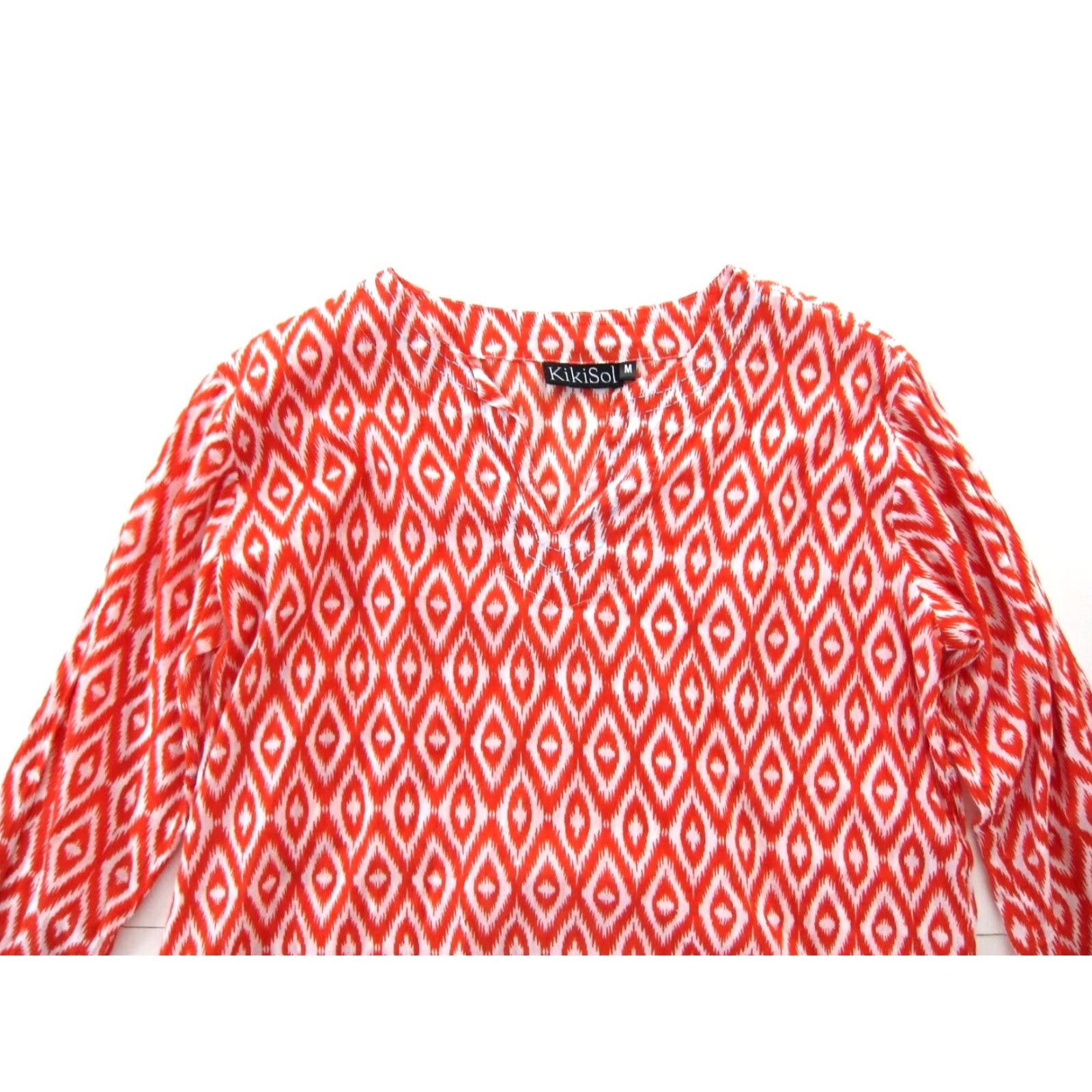 Vintage KikiSol Blouse Tunic 3/4 Sleeve 100% Cotton Orange White Blue Chevron XS/P Womens Medium Size XS / US 0-2 / IT 36-38 - 4 Thumbnail
