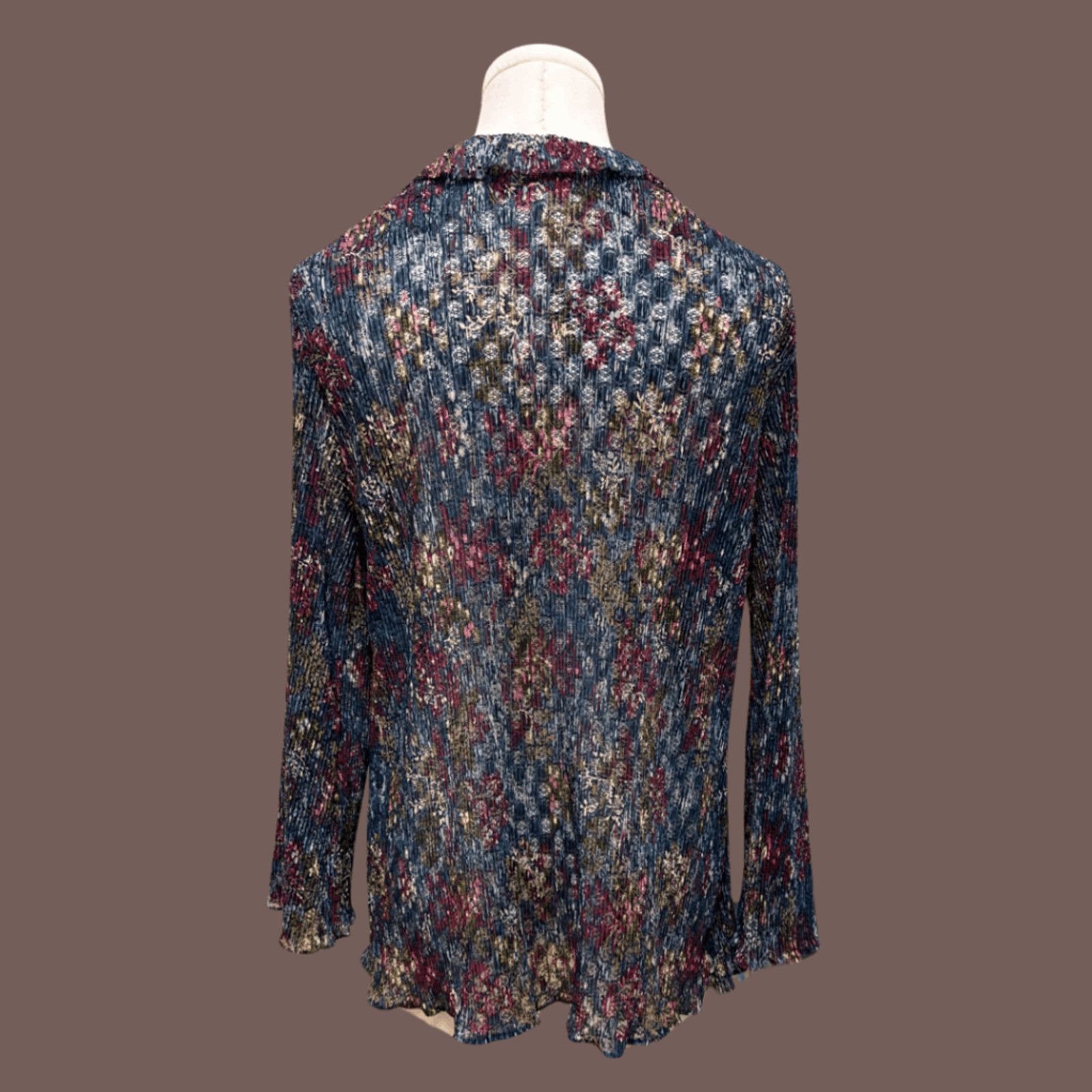 Vintage VTG Floral Knit Top | 1950s Pleated Cover-Up | Retro Boho Size L / US 10 / IT 46 - 3 Thumbnail