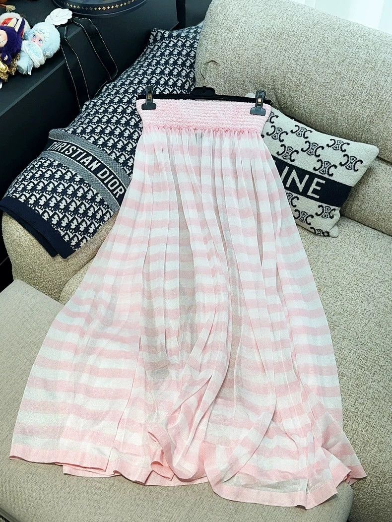 Chanel Chanel 24S pink and white color-matched striped elastic hi Size 25" / US 0 / IT 36 - 2 Thumbnail