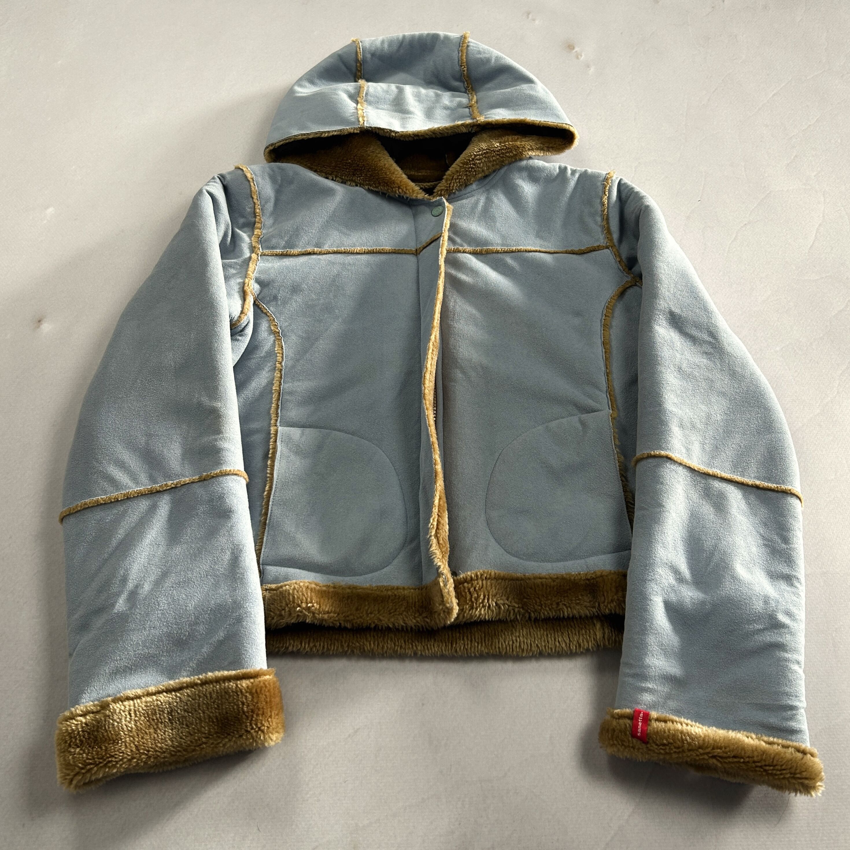 Yohji Yamamoto Cropped Shearling Jacket Blue Fur Lined Y2K Coquette Core Size US S / EU 44-46 / 1 - 2 Thumbnail