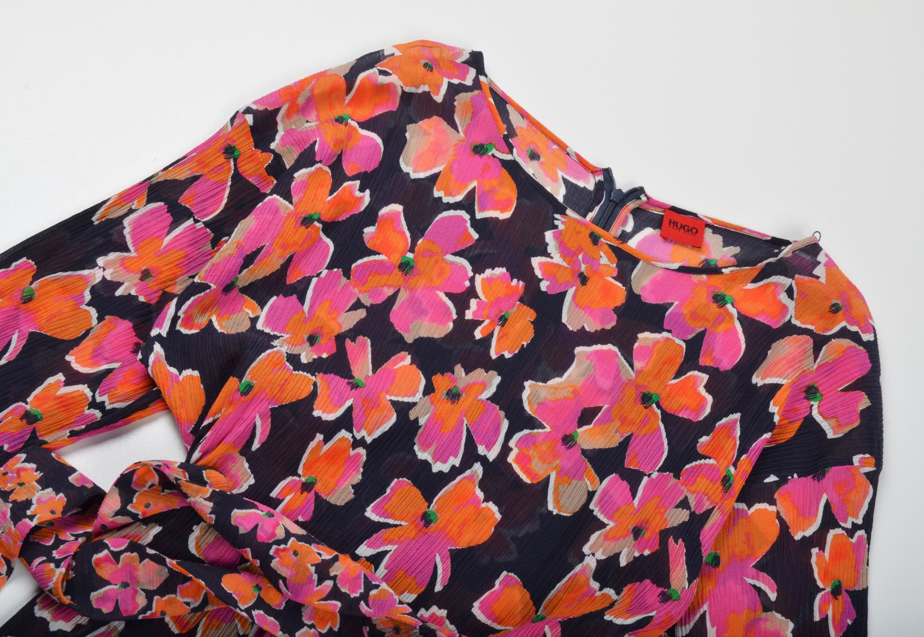 Hugo Boss Hugo Boss Floral Belted Long Sleeve Ruffle Feminine Dress Size M / US 6-8 / IT 42-44 - 5 Thumbnail