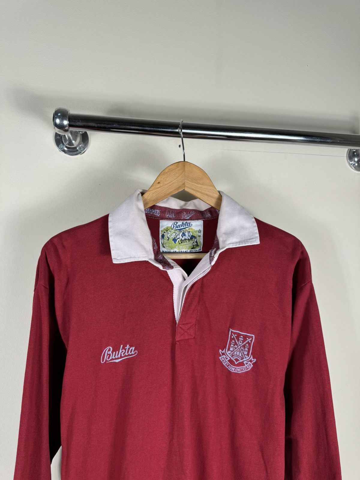 Vintage 1990-92 West Ham United FC Bukta Rugby Polo Shirt Size US M / EU 48-50 / 2 - 2 Thumbnail
