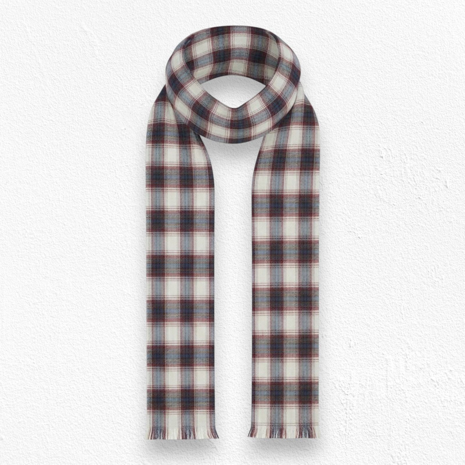 Vintage Vintage Red Cream Plaid Fringe Five Footer Scarf Size ONE SIZE - 1 Thumbnail
