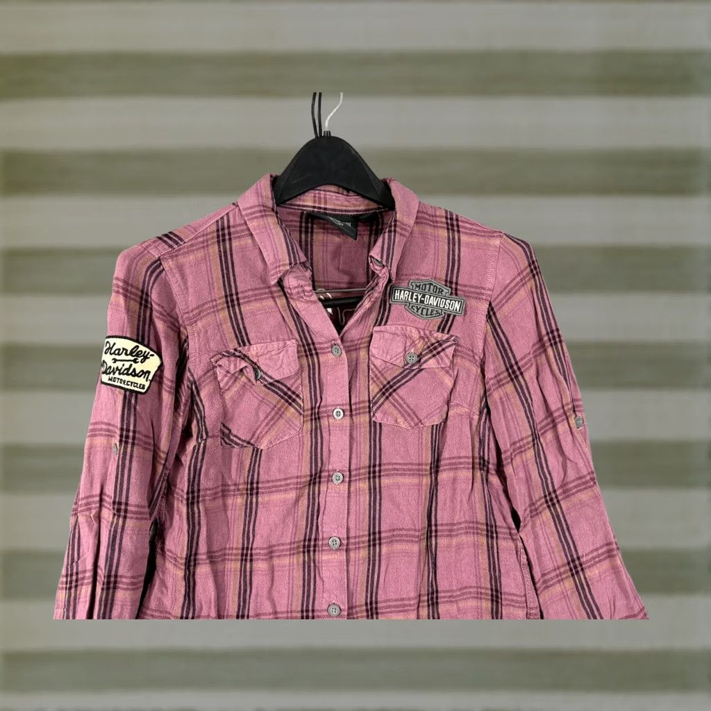 Harley Davidson Harley-Davidson Shirt Womens S Dusky Orchid Purple Plaid Roll Tab Sleeve Button Up Shirt Size S / US 4 / IT 40 - 1 Thumbnail