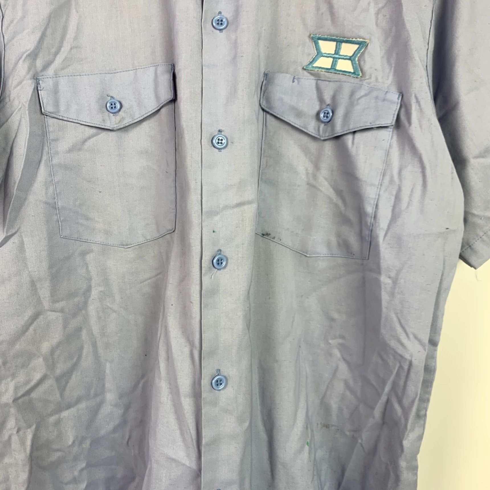 Lee Vintage Lee Work Shirt Short Sleeve Patch Button Front 15-15.5 Blue Rockabilly Mens Shirt Size US M / EU 48-50 / 2 - 4 Thumbnail