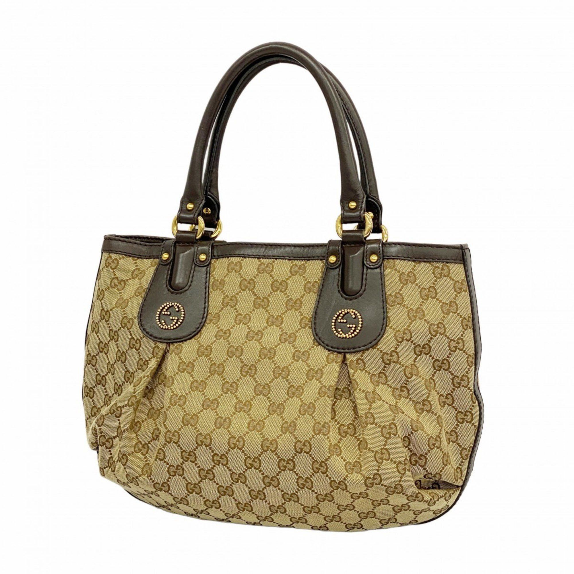 Gucci Tote Bag GG Canvas Scarlet Beige Brown Women's