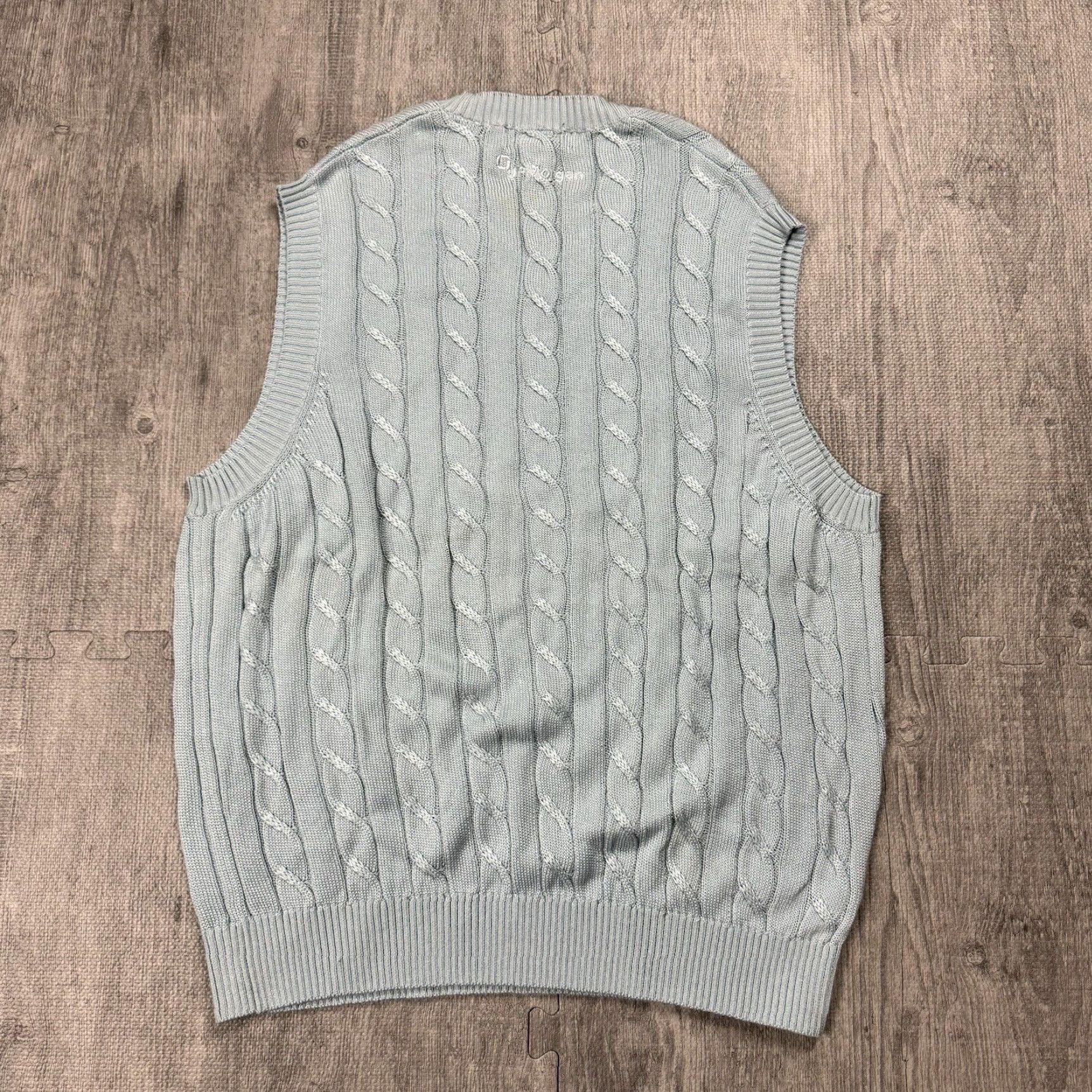 Vintage Bobby Jones Vest Adult L Pastel Blue Cable Knit Cotton Golf Mens Size US L / EU 52-54 / 3 - 7 Thumbnail
