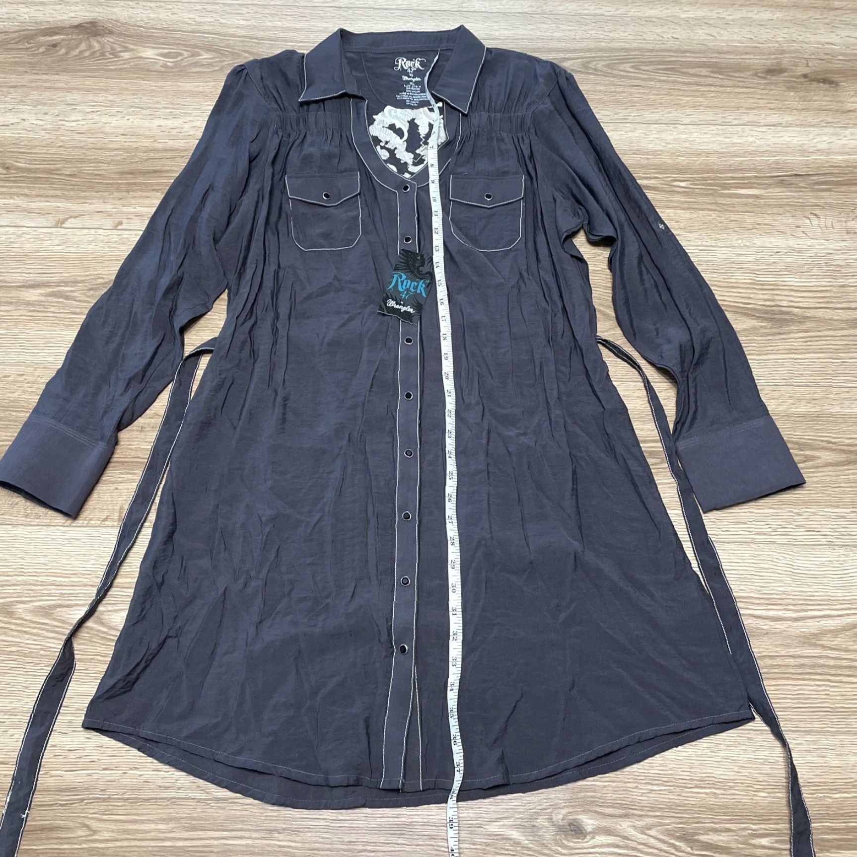 Wrangler Rock 47 by Wrangler Western Tunic Dress XL Gray Snap Embroidered Sequin Womens Size XL / US 12-14 / IT 48-50 - 3 Thumbnail