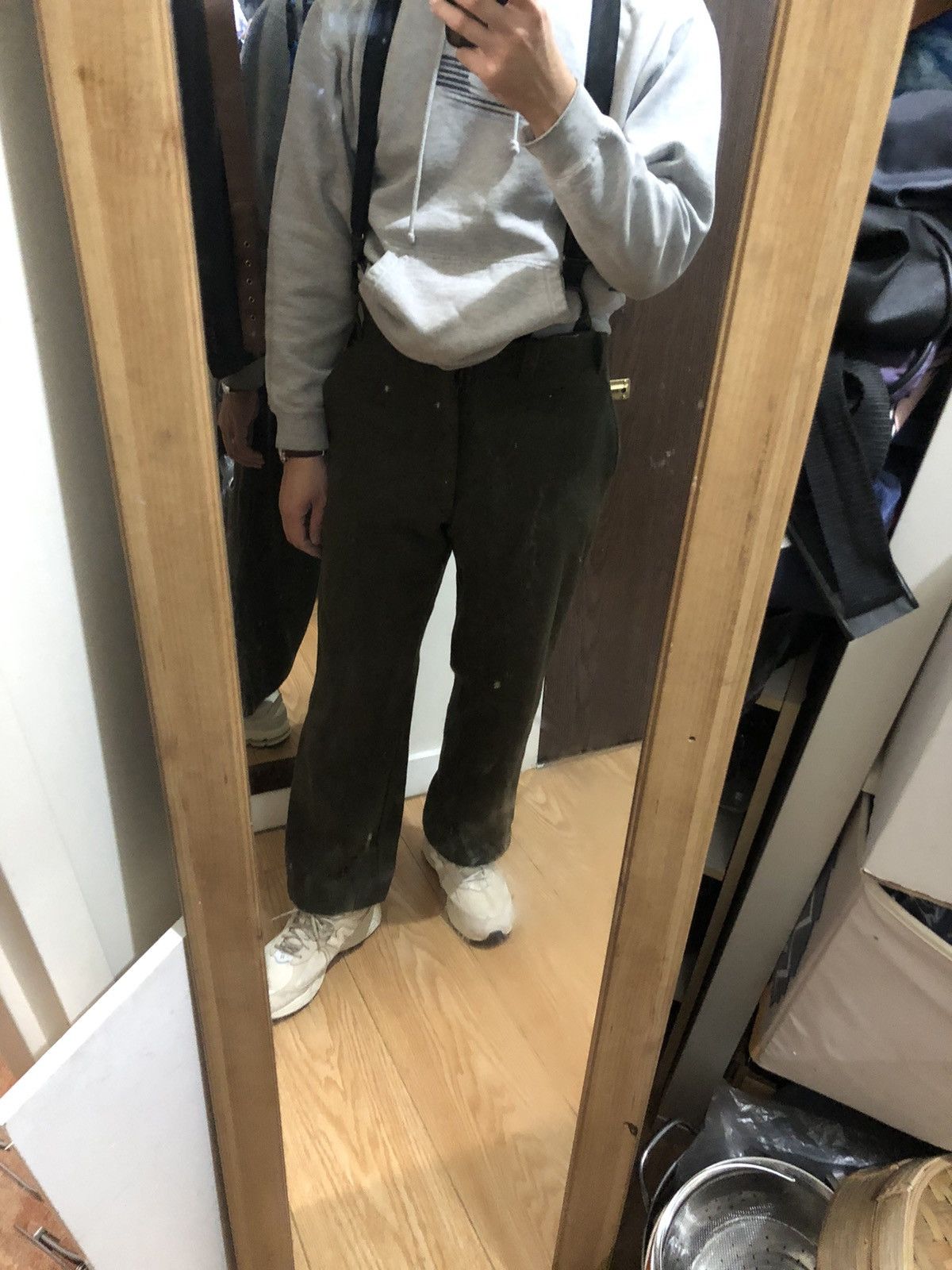 Japanese Brand × Vintage Wool 80s suspenders pants olive 31x28 Size US 30 / EU 46 - 12 Thumbnail