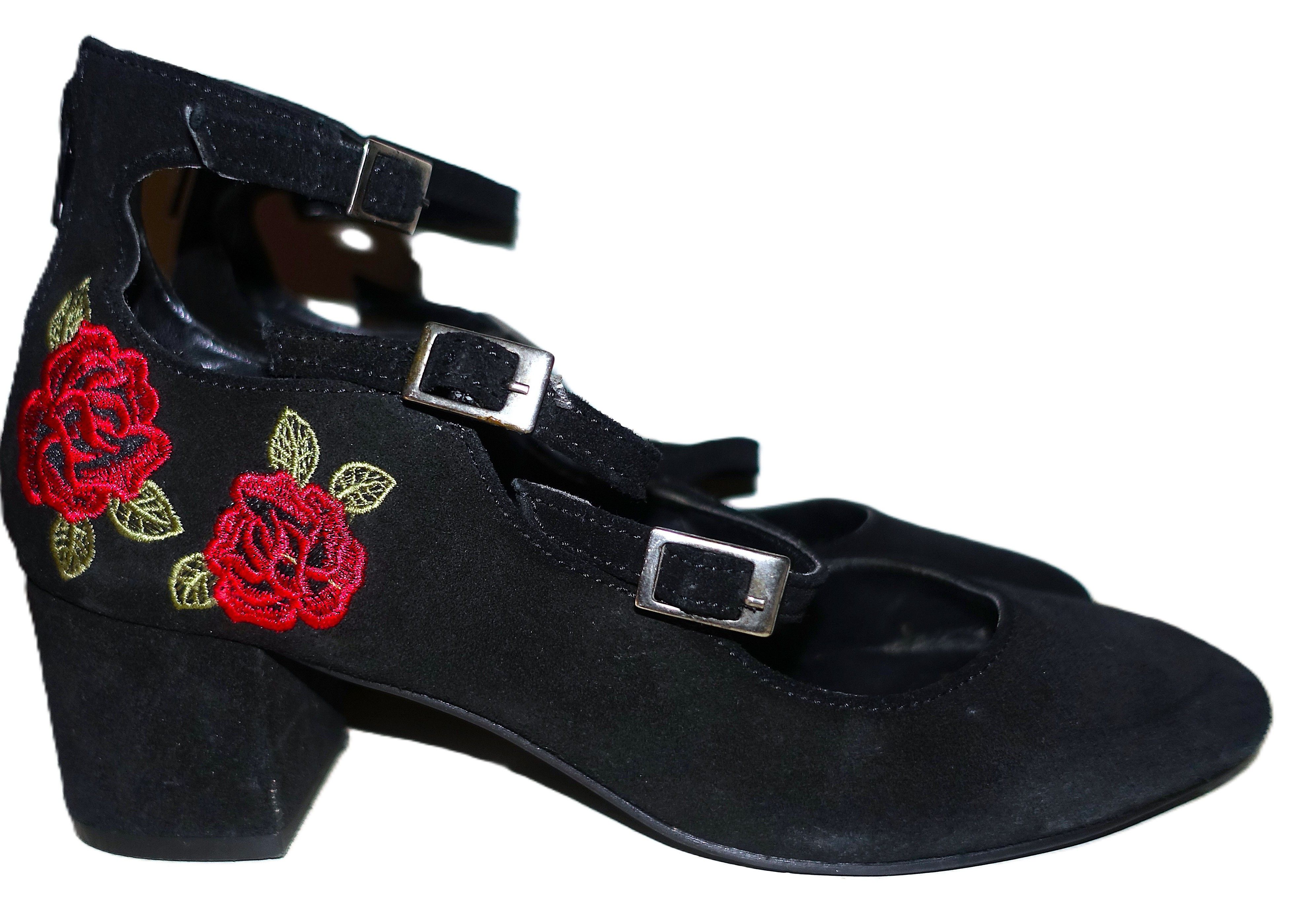 Steve Madden Steve Madden Black Suede 3 Strap Rose Chunky Heels 8.5 Size US 8.5 / IT 38.5 - 1 Thumbnail