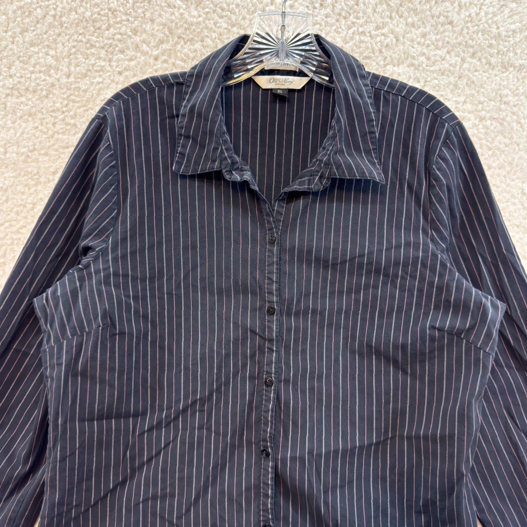 Old Navy VINTAGE Old Navy Y2K Button Up Top Blouse XL Black Pinstripe Corpcore Office Fairy Grunge Shirt Womens Size XL / US 12-14 / IT 48-50 - 2 Thumbnail
