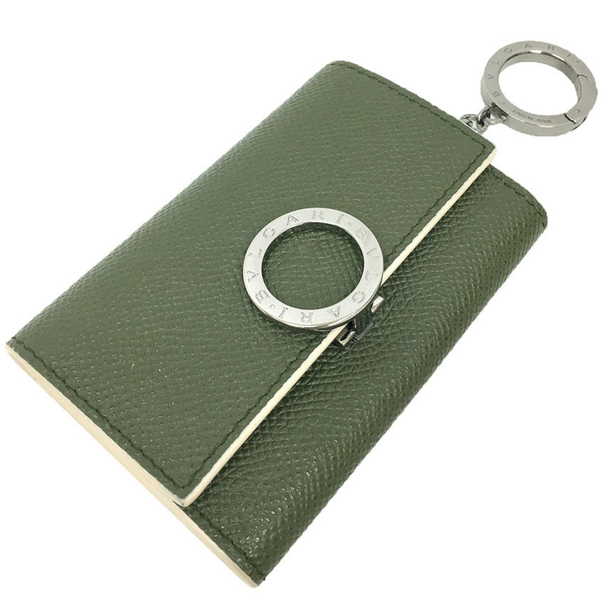BVLGARI Clip Key Case for Men Calfskin 291068 6-Ring Mimetic Jade Green Bvlgari Small Wallet