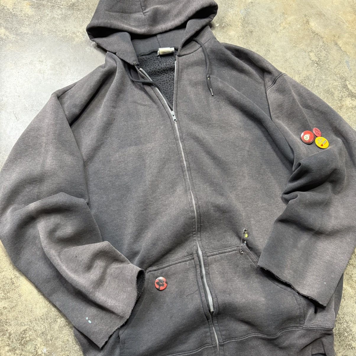 Vintage vintage faded black zip up baggy thrashed hoodie Size US XXL / EU 58 / 5 - 1 Thumbnail