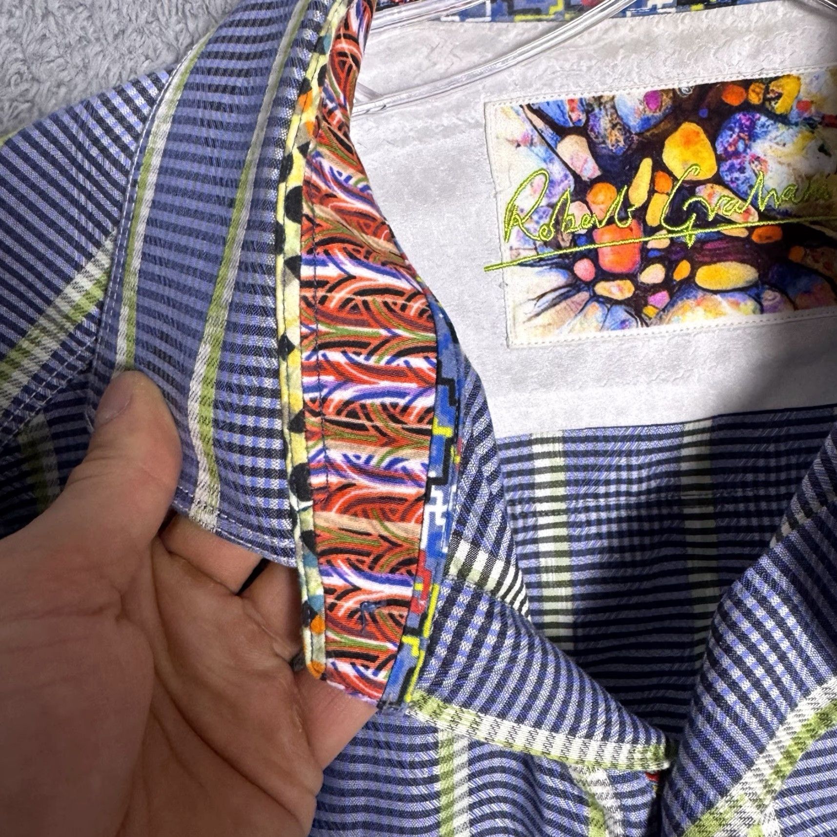 Robert Graham Robert Graham Shirt Mens 2XL Geometric Striped All Over Print Silk Button-Up Size US XXL / EU 58 / 5 - 3 Thumbnail