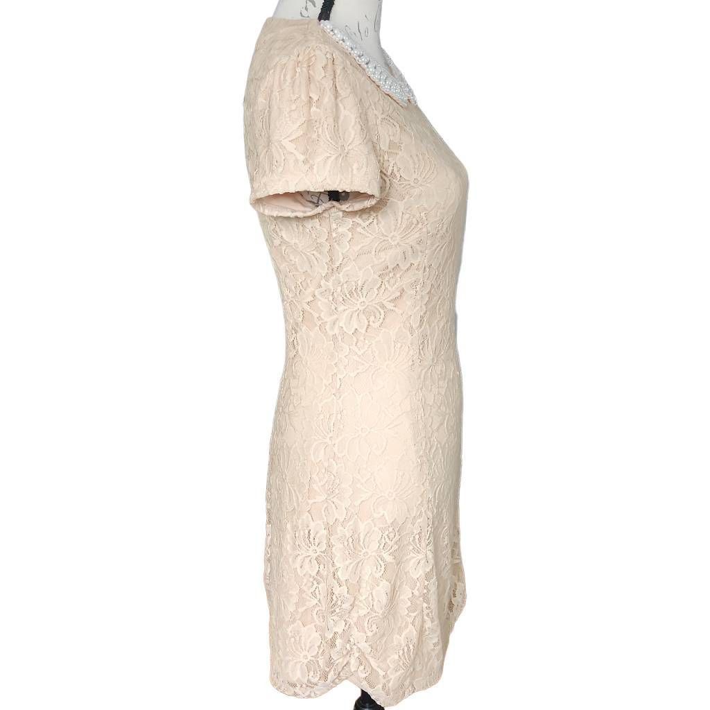 Forever 21 Forever 21 Women's Size Large Beige Pearl Beaded Lace A-Line Dress Size L / US 10 / IT 46 - 6 Thumbnail