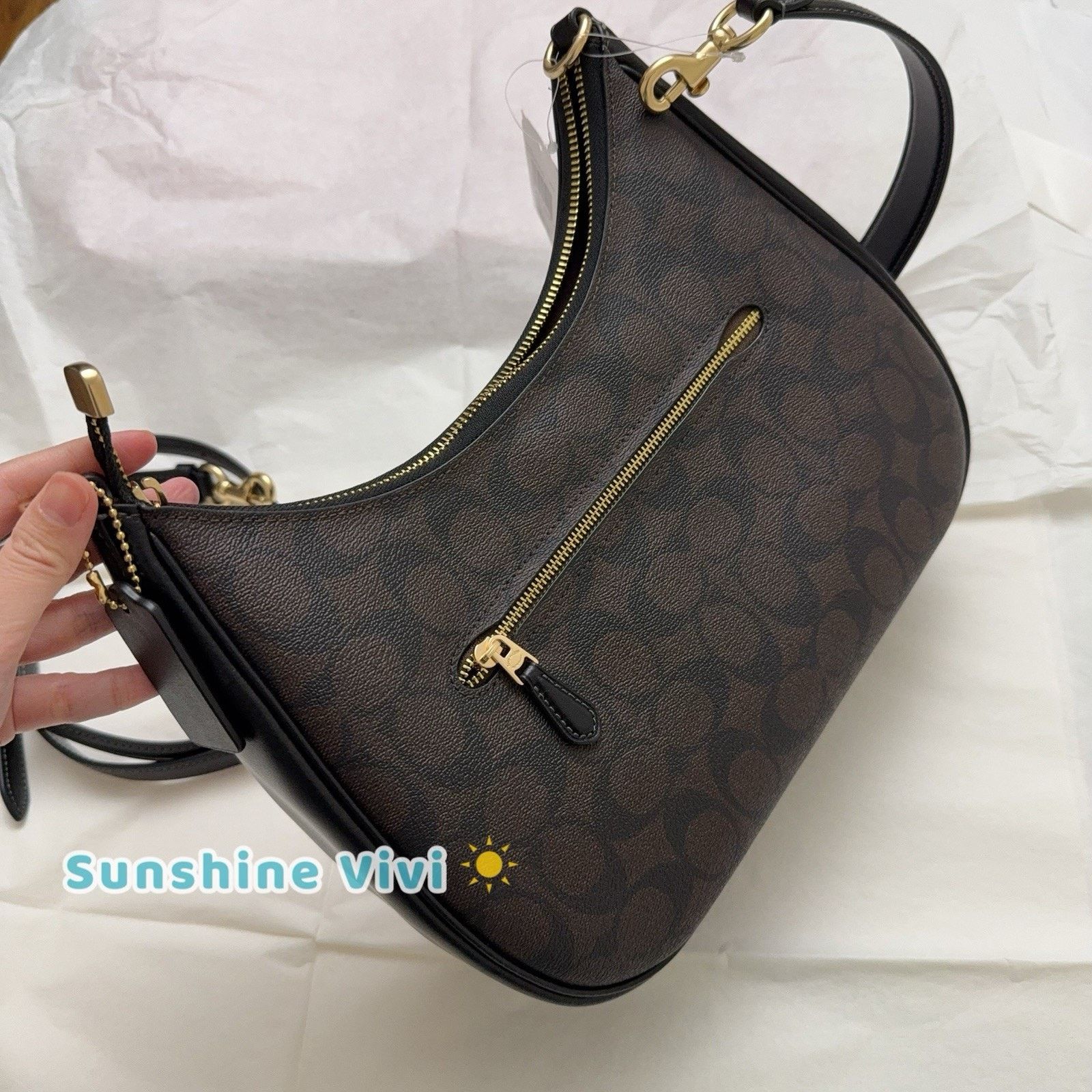 Coach NWT Coach Teri Hobo Bag Signature CK161 Gold/Walnut/Black Size ONE SIZE - 7 Thumbnail