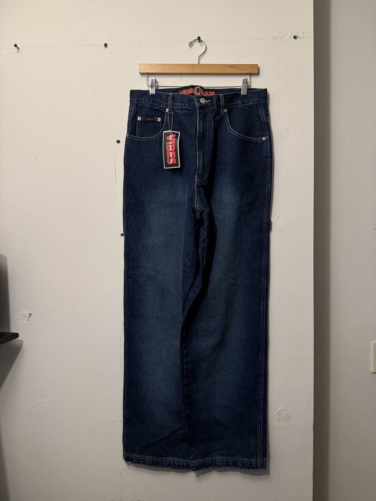 Vintage Y2K Faded Dark Blue Baggy Wide Leg Denim Skater Jeans Size US 34 / EU 50 - 2 Thumbnail
