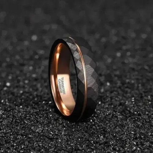 Jewelry x Ring Gold Plated Tigrade 8Mm Black Tungsten Rings, Men's