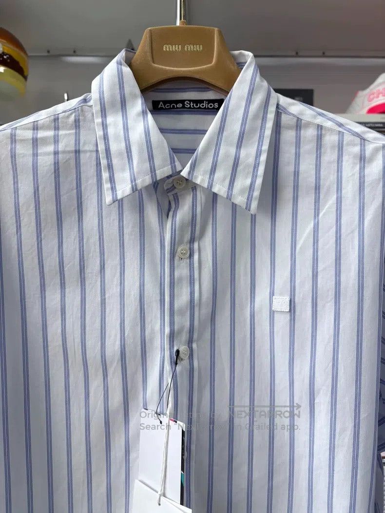 Acne Studios Acne Studios Blue and white striped collar smile embroider Size US XS / EU 42 / 0 - 2 Thumbnail