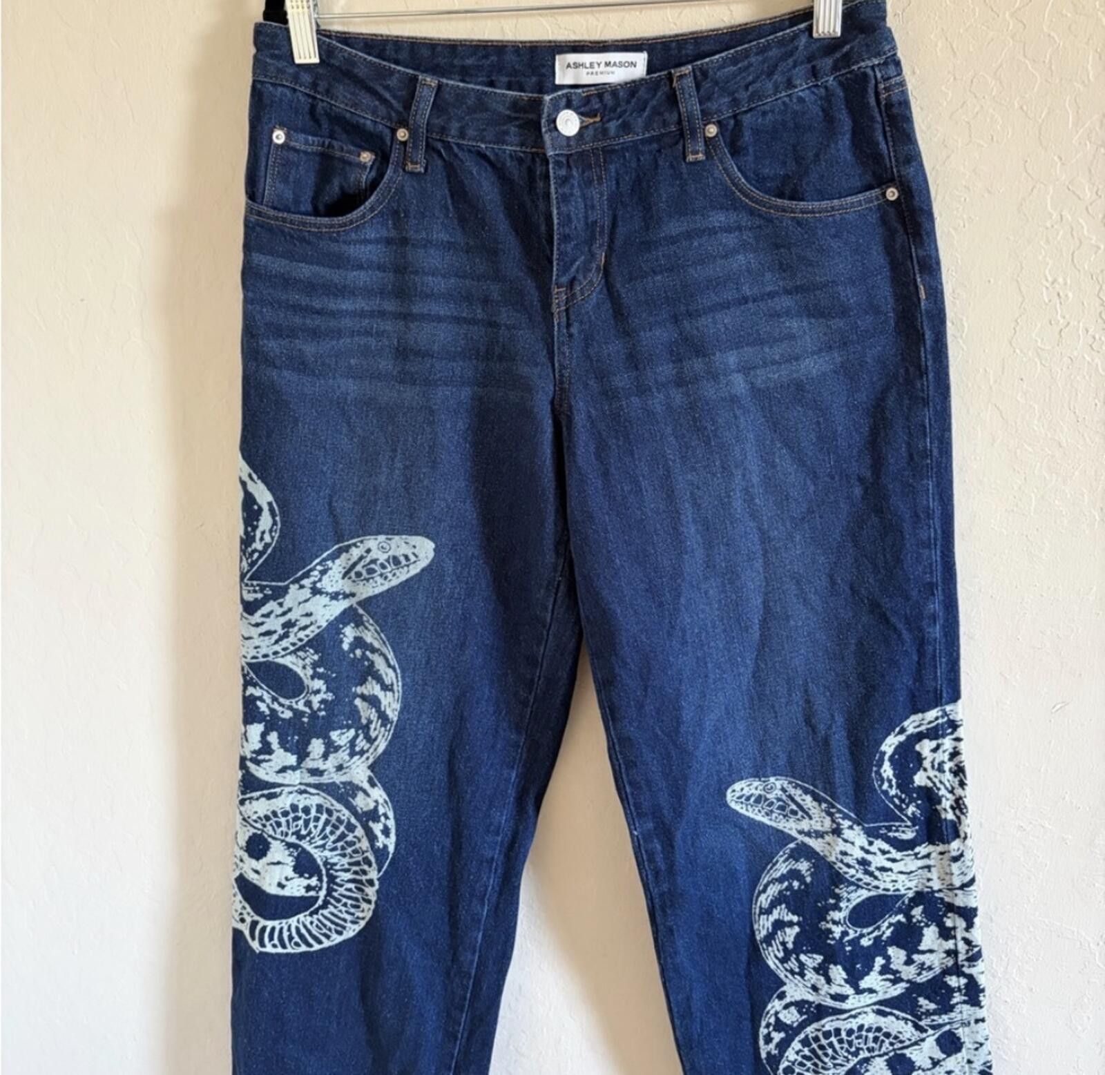 Other Ashley Mason Dark Blue Snake Pattern Women's Jeans Size 30" / US 8 / IT 44 - 1 Thumbnail