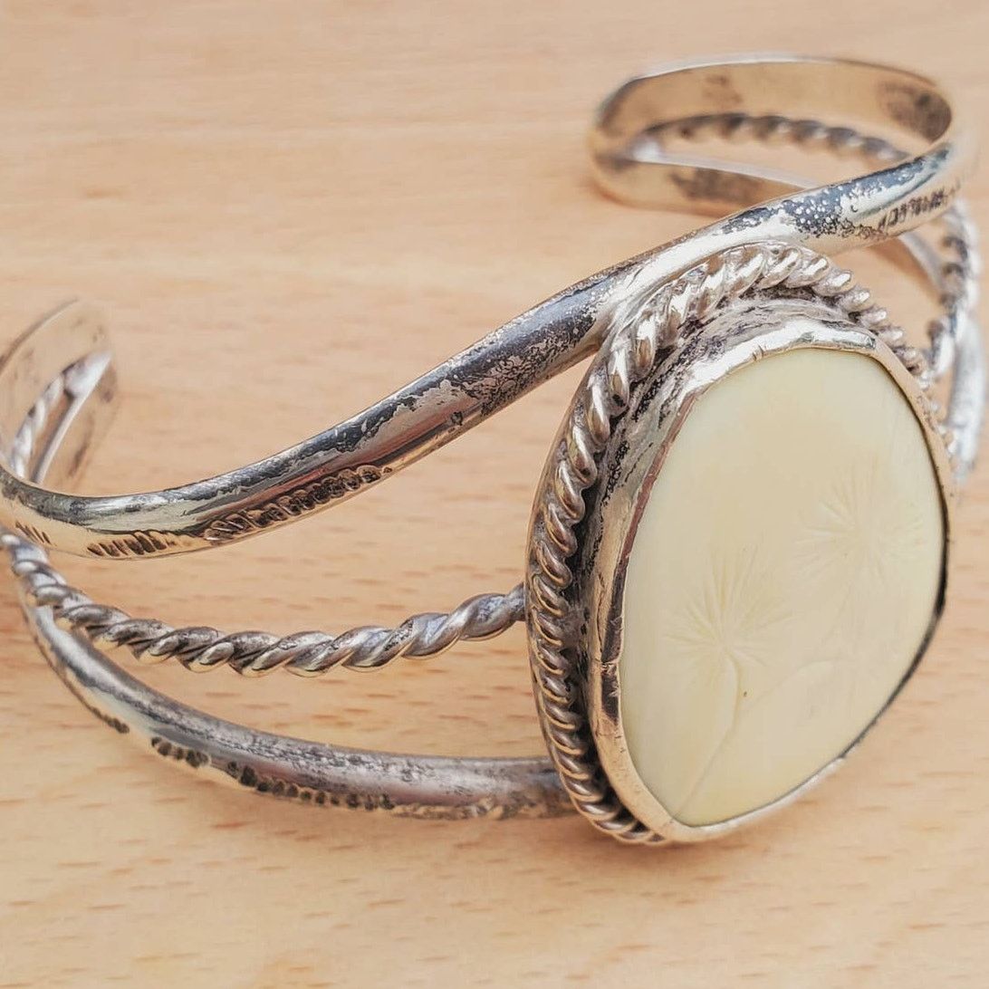 image of Navajo White Buffalo And Sterling Silver Cuff Bracelet, Women's
