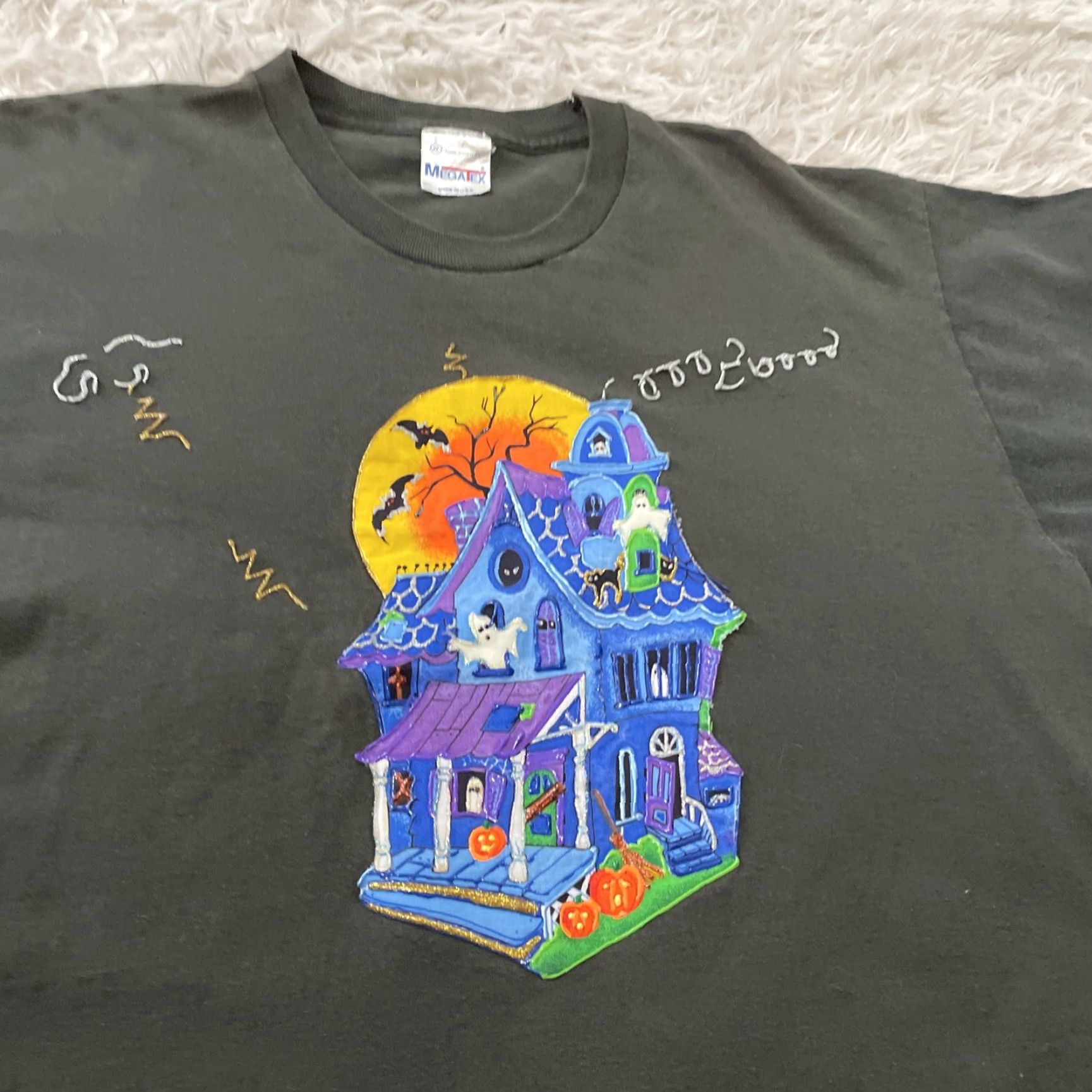 Vintage VINTAGE MegaTex Halloween 90s Single Stitch Shirt Men XL Black 3D Art Ghost Stitch Made USA United States Crew Neck Short Sleeve Cotton T-Shirt Size US XL / EU 56 / 4 - 5 Thumbnail