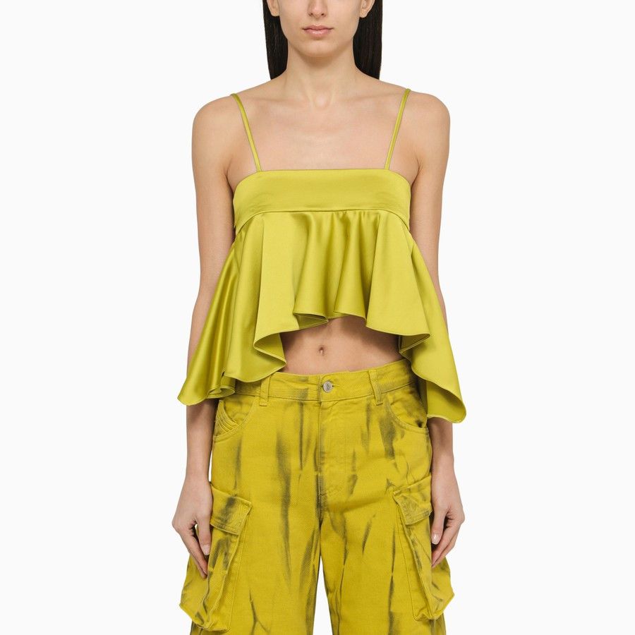 The Attico o1d2blof1024 Satin Ruffle Top in Yellow Size XS / US 0-2 / IT 36-38 - 1 Thumbnail