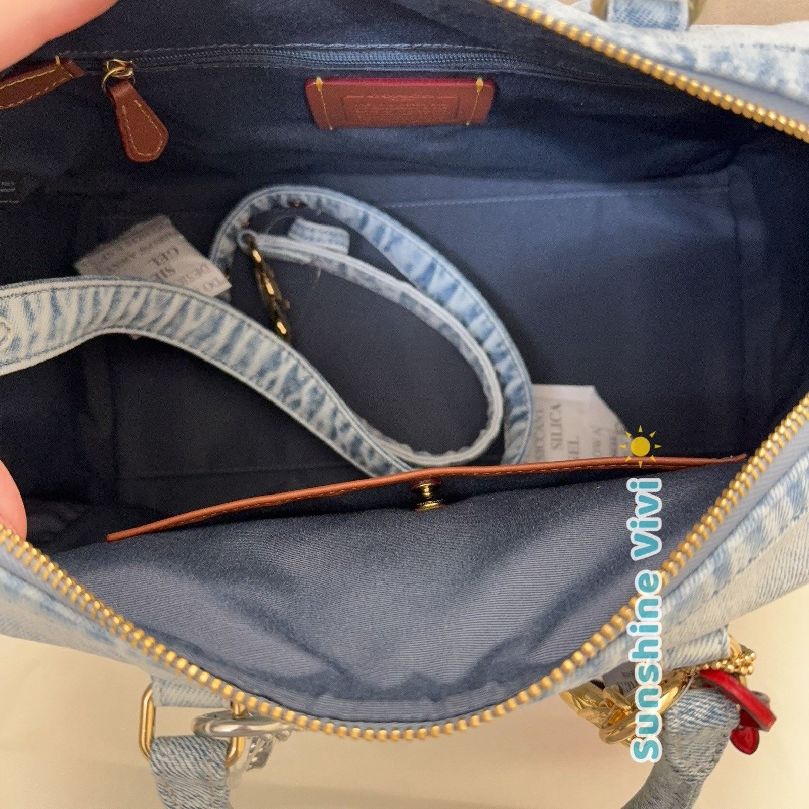 Coach NWT Coach LARGE Rowan Satchel Bag Loved Denim Charms CDY75 Size ONE SIZE - 8 Thumbnail