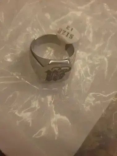 Jewelry x Ring Gold Plated M Bulky Heavy Stamp Ring ( Size 7 To 12 ) in Silver, Men's