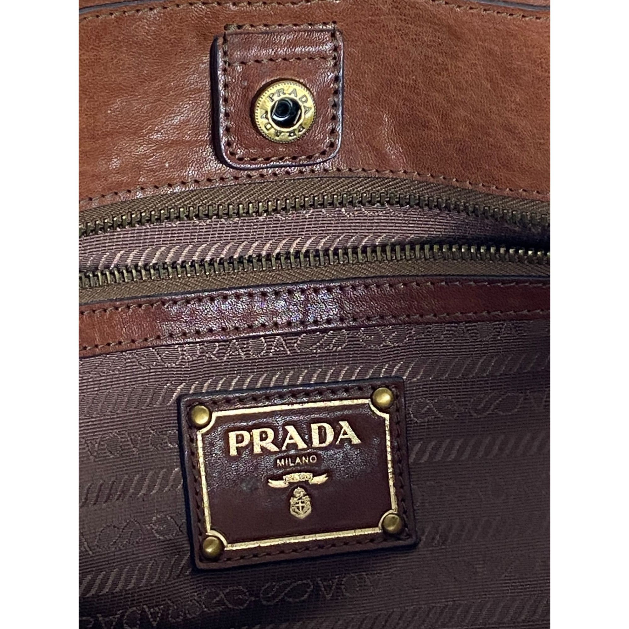 Prada Prada Brown Leather Shoulder Hand Bag w/ Gold Hardware Women Size ONE SIZE - 6 Thumbnail
