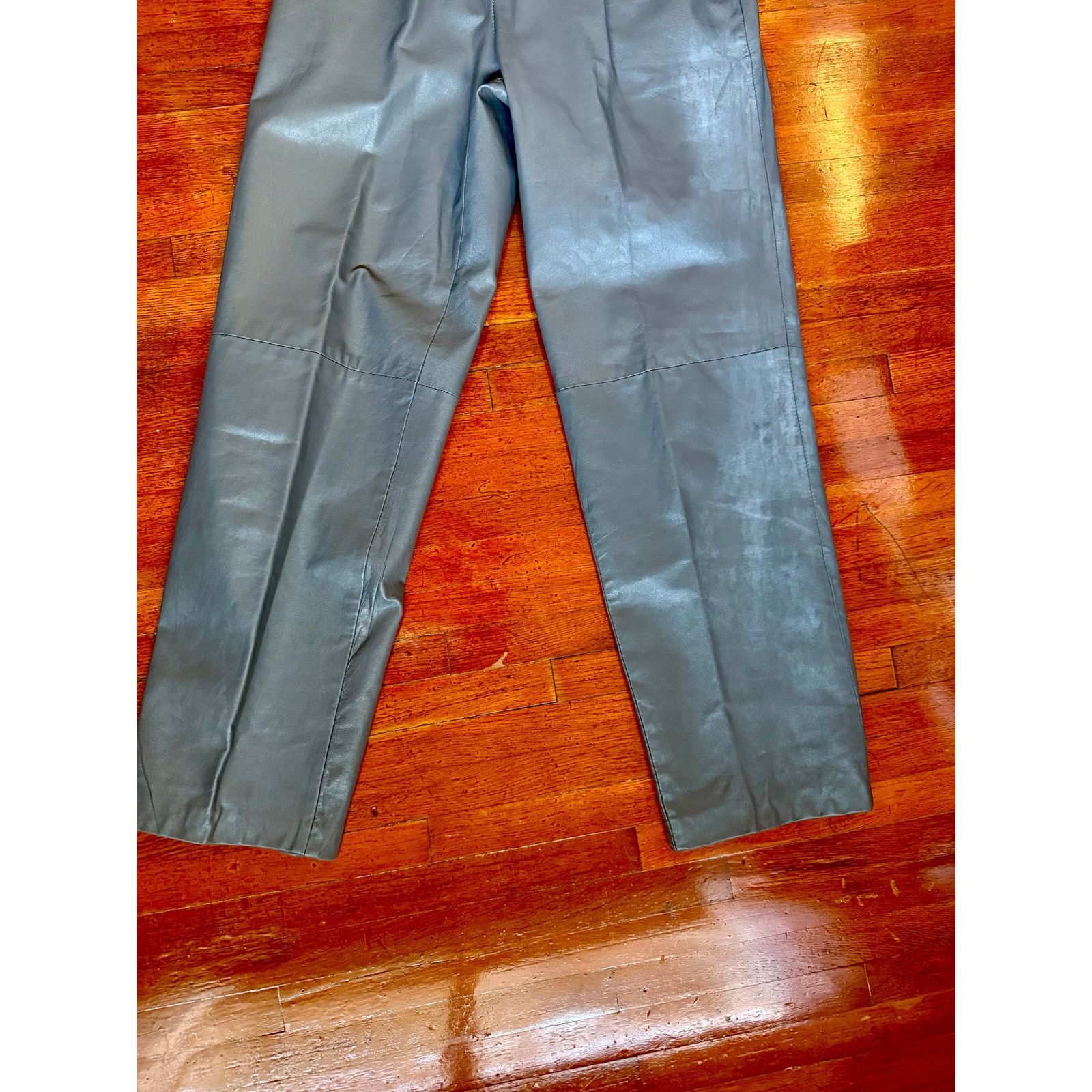 Vintage Vintage 80s Dark Gray Straight Leg Leather Pants XS Small Size 26" / US 2 / IT 38 - 2 Thumbnail