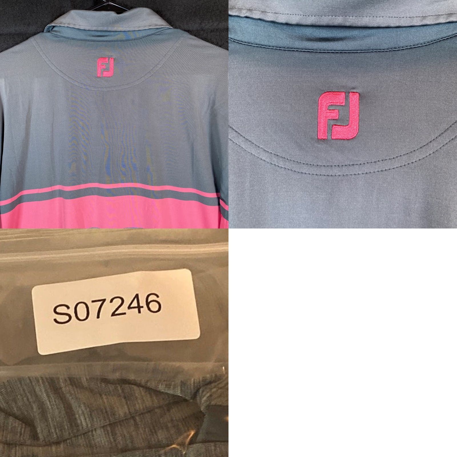 Footjoy FootJoy Mens Polo Shirt Gray Pink Stripe Short Sleeve Collared XL Athletic Golf Casual Workwear Size US XL / EU 56 / 4 - 9 Thumbnail
