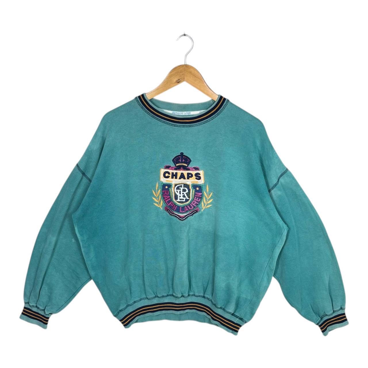 Chaps Ralph Lauren × Vintage Vintage 90s Chaps Ralph Lauren Sun Faded Green Sweatshirt Size US M / EU 48-50 / 2 - 1 Thumbnail