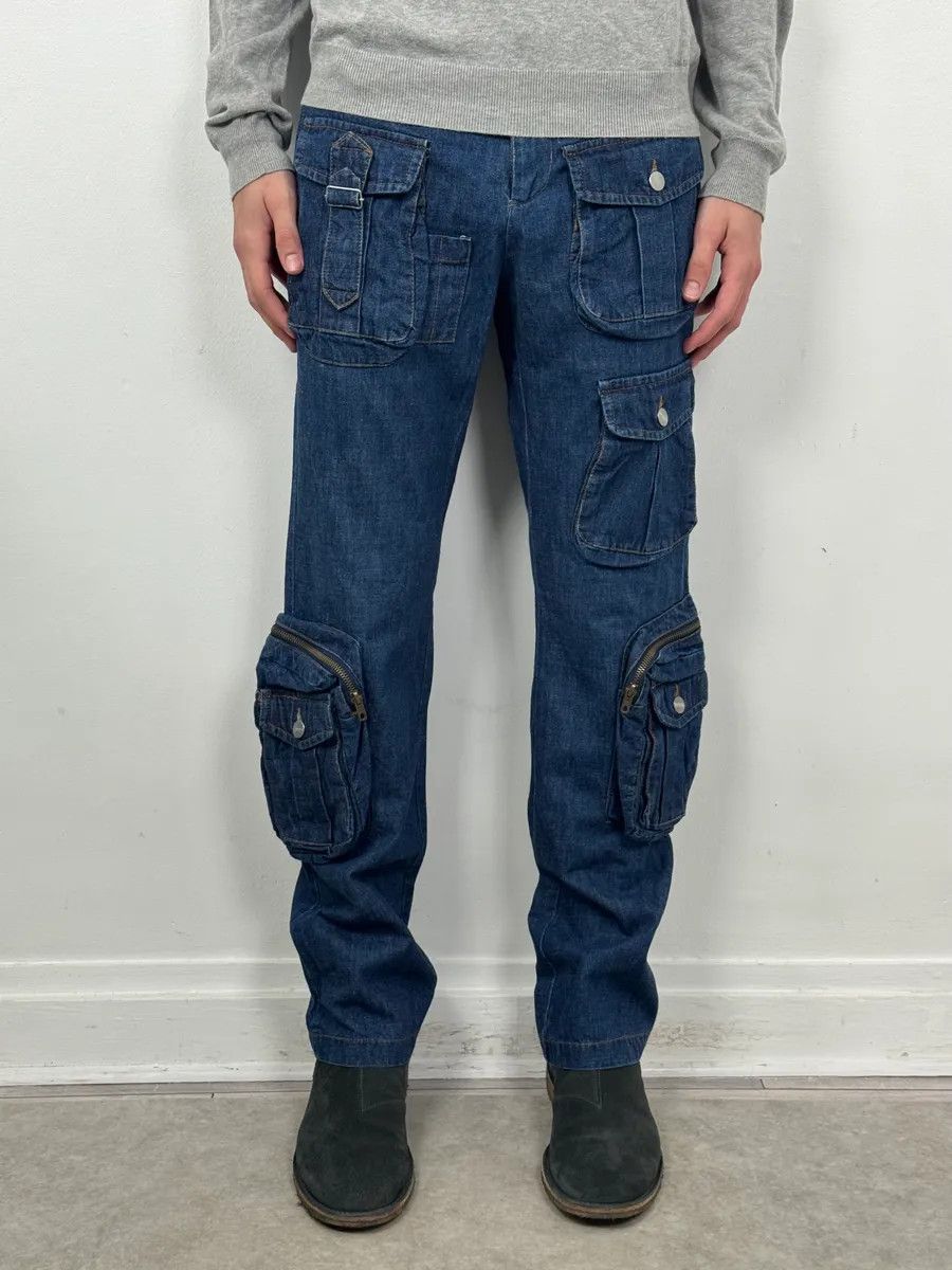 Daniele Alessandrini Daniele Alessandrini Blue Multi-Pocket Cargo Jeans Size US 32 / EU 48 - 1 Thumbnail