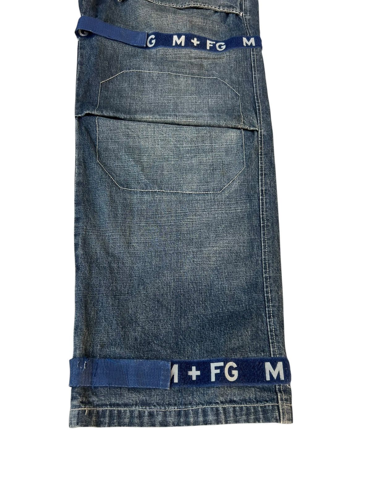 Marithe + Francois Girbaud 90s MFG Dirty Mud Stains Denim Blue Strap Bondage Jeans Size US 36 / EU 52 - 13 Thumbnail