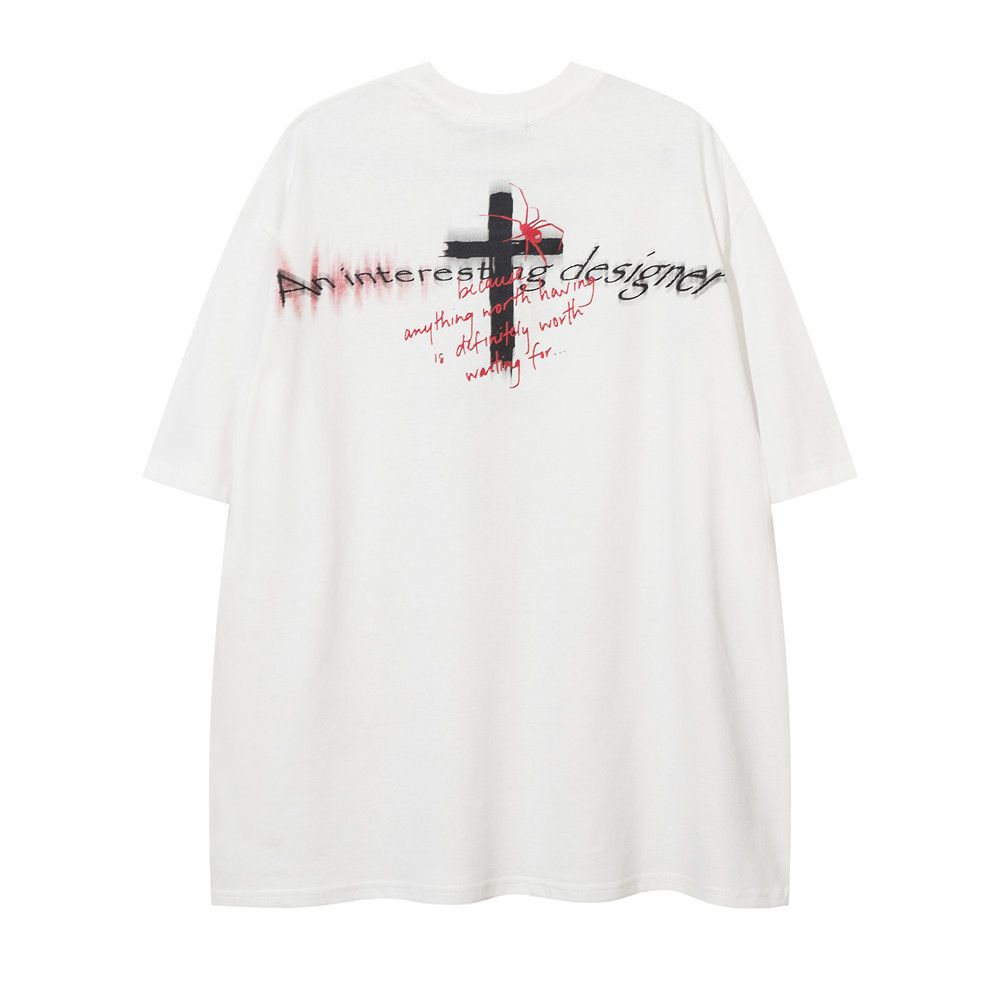 Vintage Men's casual retro washed cross loose necklace T-shirt Size US M / EU 48-50 / 2 - 2 Thumbnail