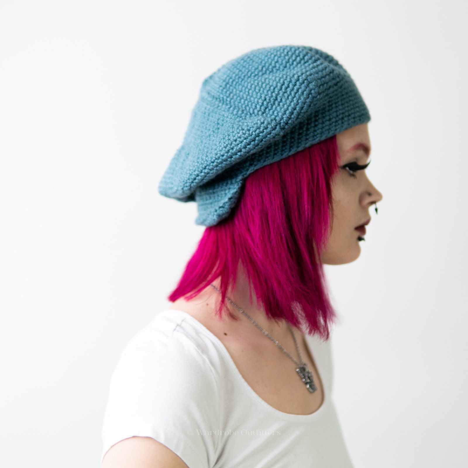 Handmade Handmade Crochet Knit Sky Blue Beanie Newsboy Cap Glove Set Size ONE SIZE - 2 Thumbnail