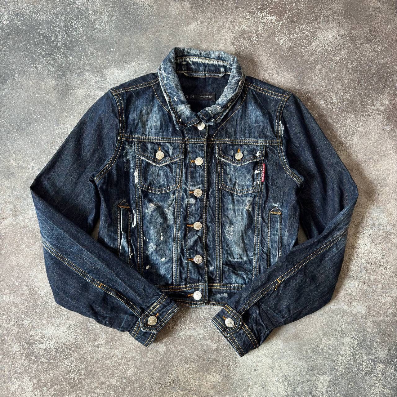 image of Dsquared2 Distressed Washed Denim Jacket in Blue, Women's (Size Medium)