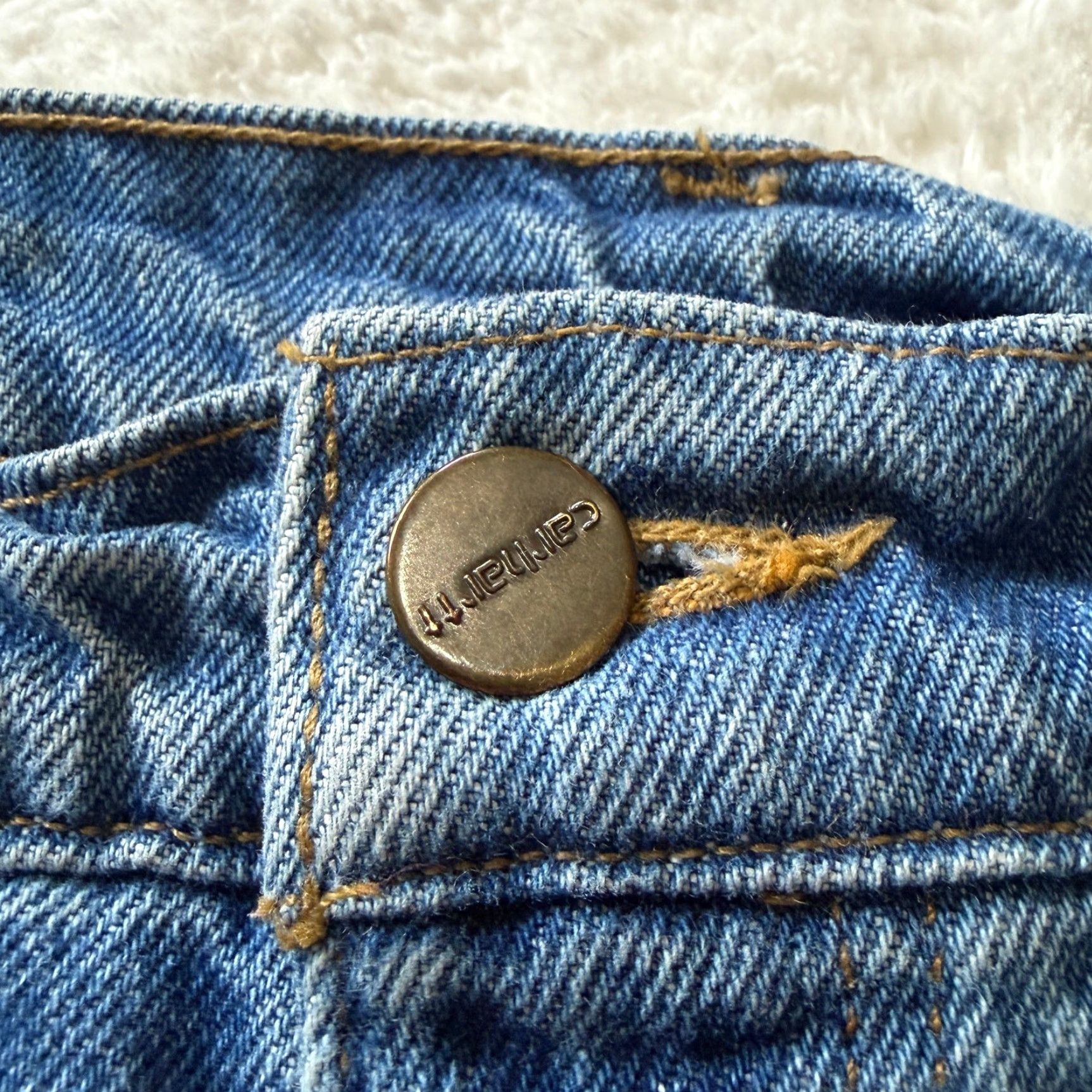 Carhartt VINTAGE Carhartt Jeans Denim Straight Mens 37x29 5-Pocket Zip Fly Flannel Lined Blue Size US 37 - 5 Thumbnail