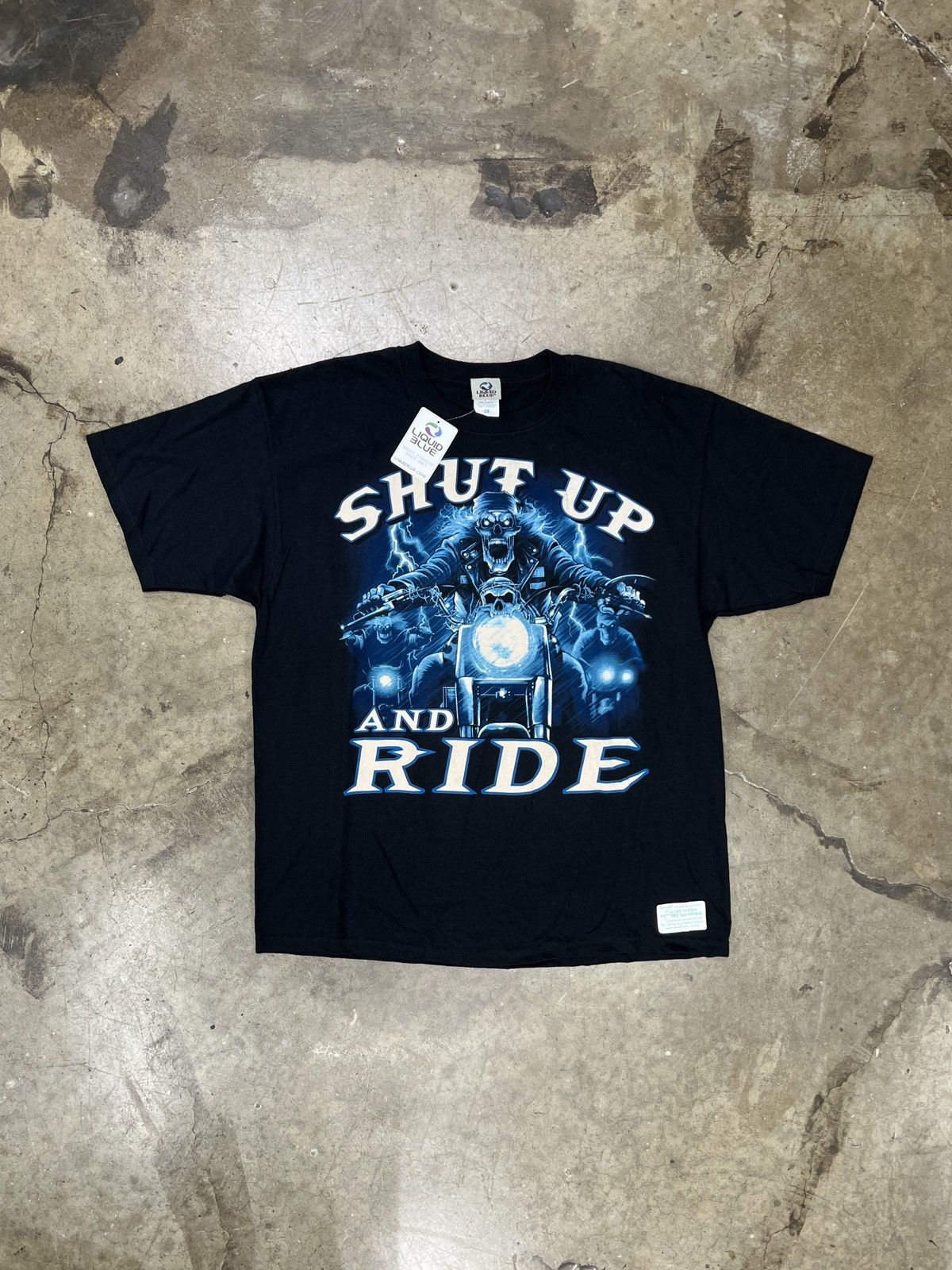 Harley Davidson Vintage Liquid Blue Shut Up and Ride Skeleton Motorcycle XXL Size US XXL / EU 58 / 5 - 2 Thumbnail