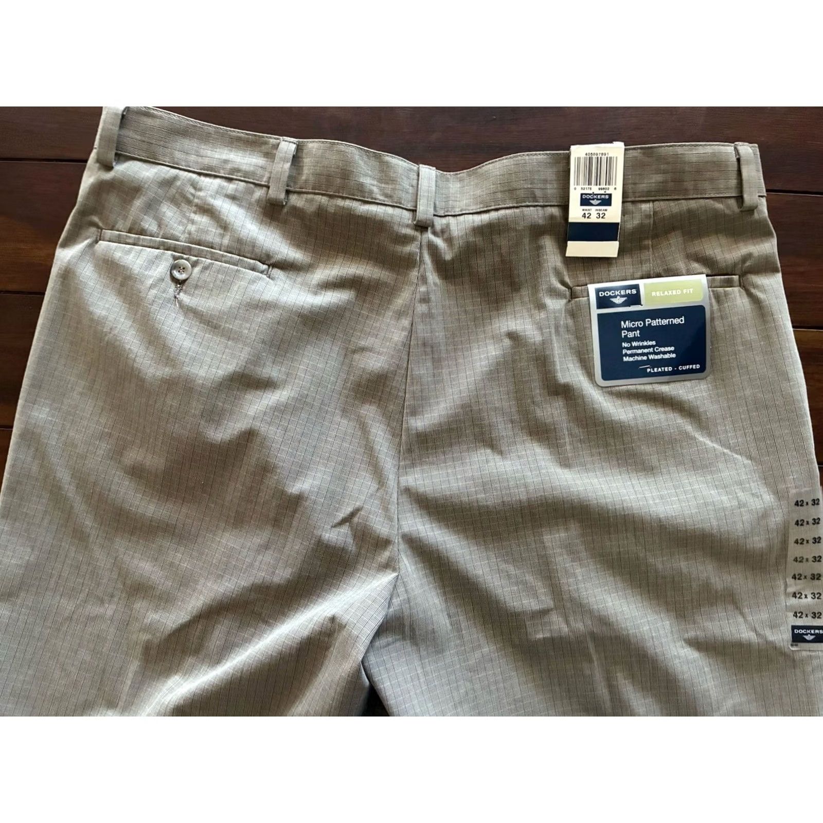 Dockers Dockers Men’s Dress Pants 42x32 Beige Micro Patterned Regular Pleated Front Tags Included Size US 42 / EU 58 - 3 Thumbnail