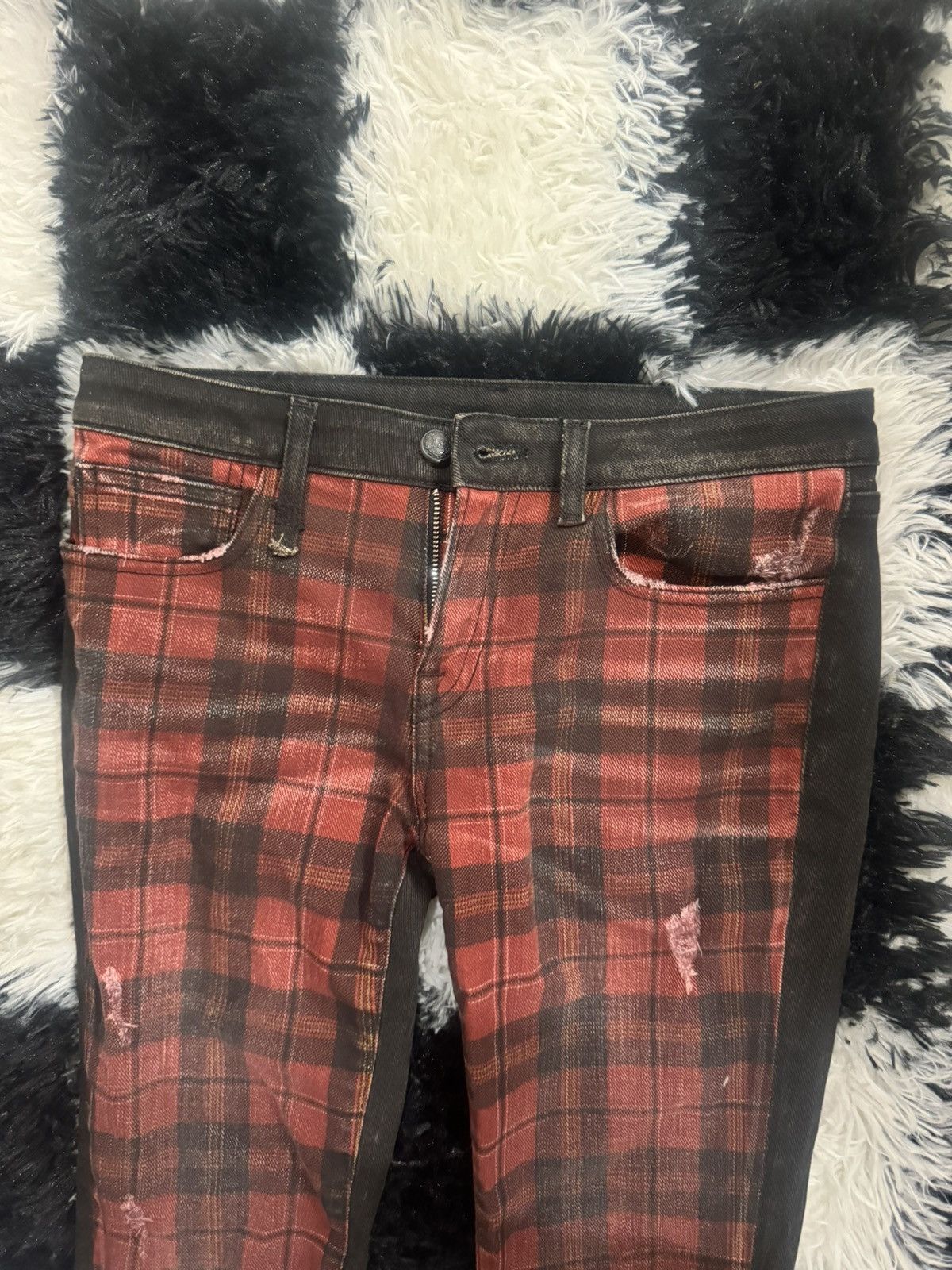 R13 Auburn Plaid Distressed Boy Straight Size 25" / US 0 / IT 36 - 2 Thumbnail