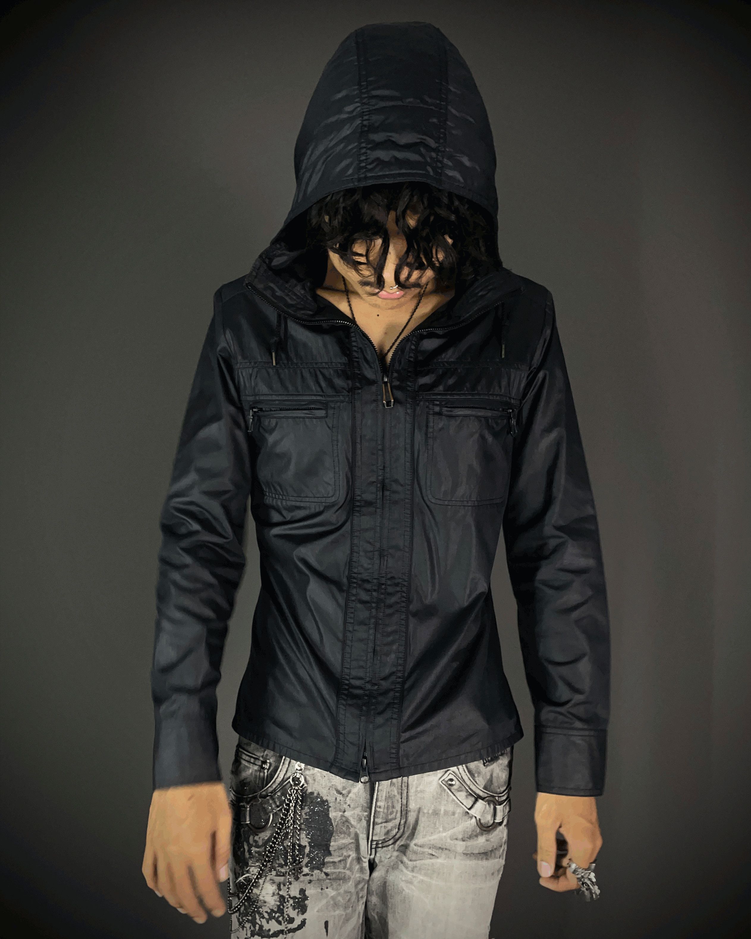 トップス 00s 5351 POUR LES HOMMES knit hoodie 00s 5351 Pour Les Homme Design Shirt 5351 Pour Les Homme Waxed