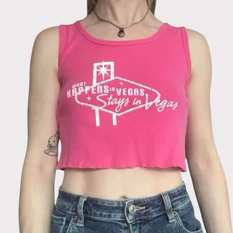 Anvil Anvil Pink Las Vegas Cropped Graphic Tank Top Size M / US 6-8 / IT 42-44 - 1 Thumbnail
