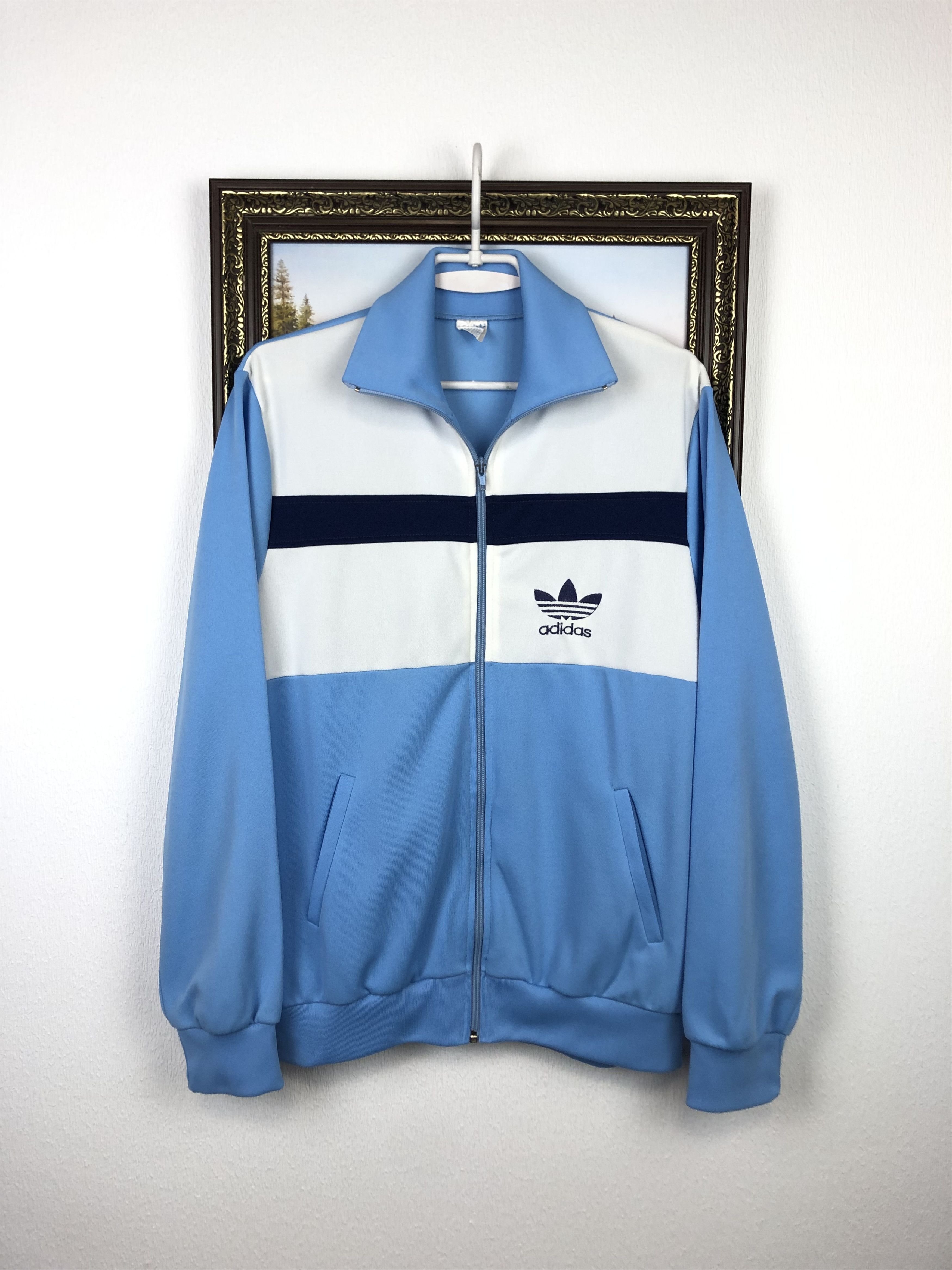 Vintage 80's Adidas Jacket Track Top Blue Zip Rare Hype