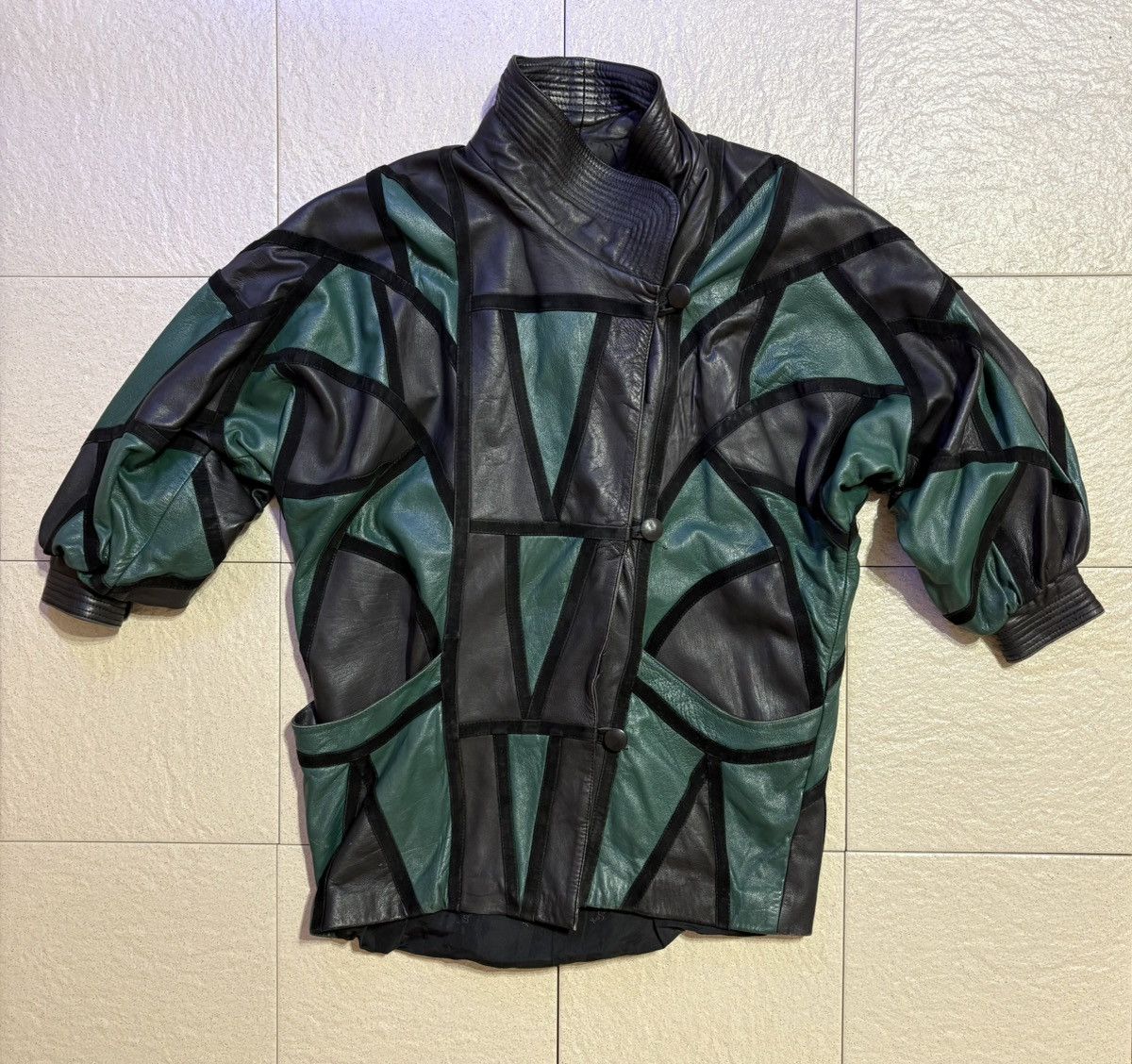 Other Vintage Patchwork Leather Batwing Jacket Rare 80s Size US M / EU 48-50 / 2 - 4 Thumbnail
