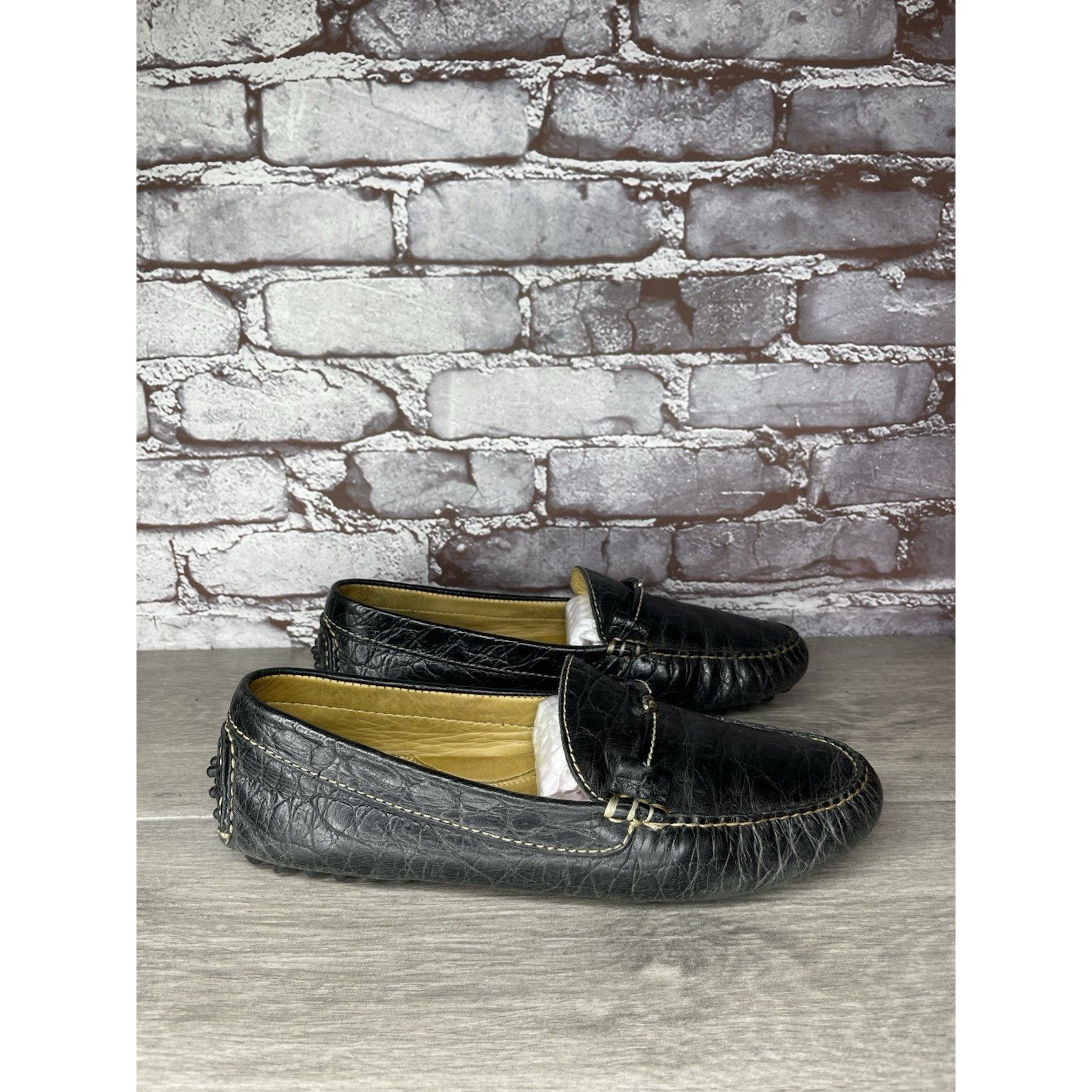 Martin Dingman Martin Dingman Croc Embossed Black Leather Loafers Moccasins Size US 8 / IT 38 - 19 Thumbnail