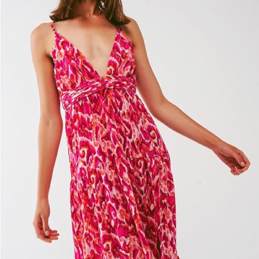 Designer Floral Print Maxi Dress With v Neck in Pink Size S / US 4 / IT 40 - 3 Thumbnail